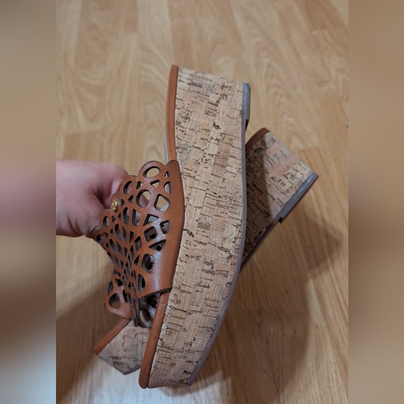 TORY BURCH Dunn Wedge Cutout Slide Sandals With Logo Size 8 - Picture 4 of 8